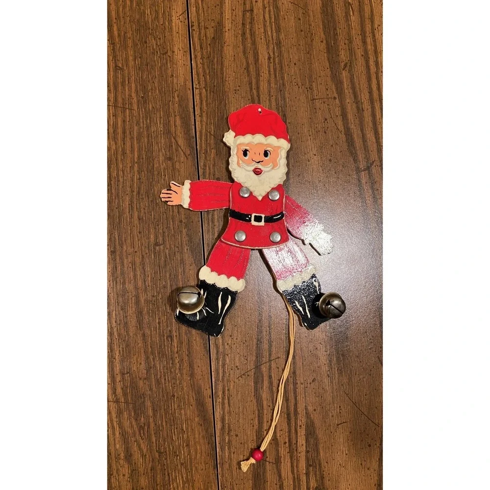 Vintage Santa wooden pull string toy